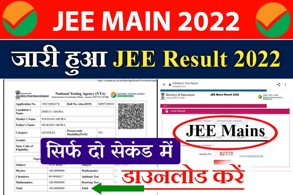 JEE Mains Result 2022 Declared