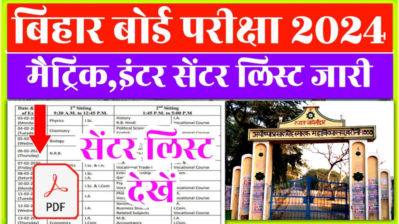 Bihar Board 12th Center list 2024